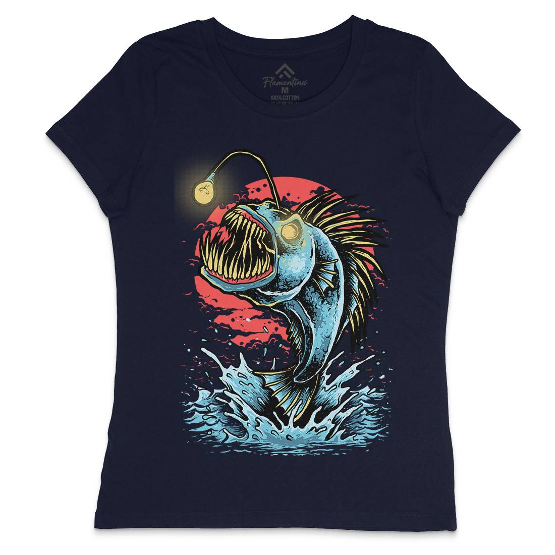 Fish Monster Womens Crew Neck T-Shirt Horror D031