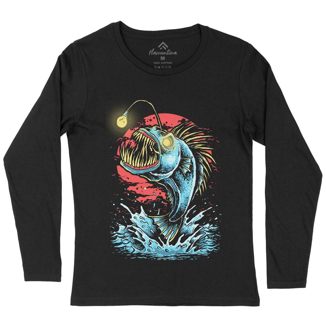 Fish Monster Womens Long Sleeve T-Shirt Horror D031