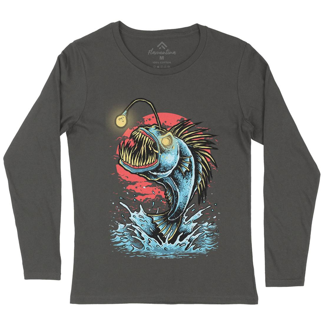 Fish Monster Womens Long Sleeve T-Shirt Horror D031