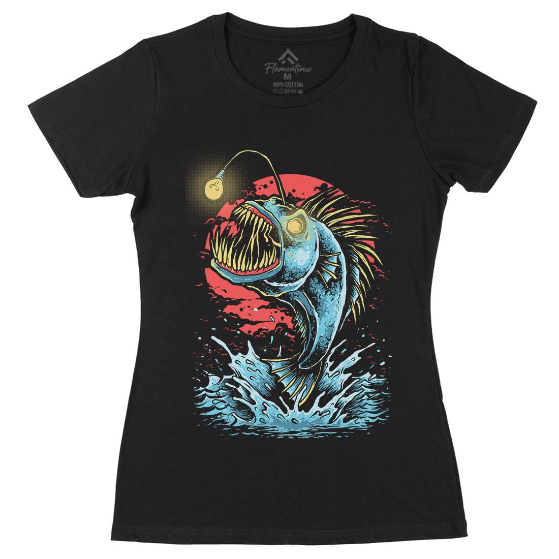 Fish Monster Womens Organic Crew Neck T-Shirt Horror D031