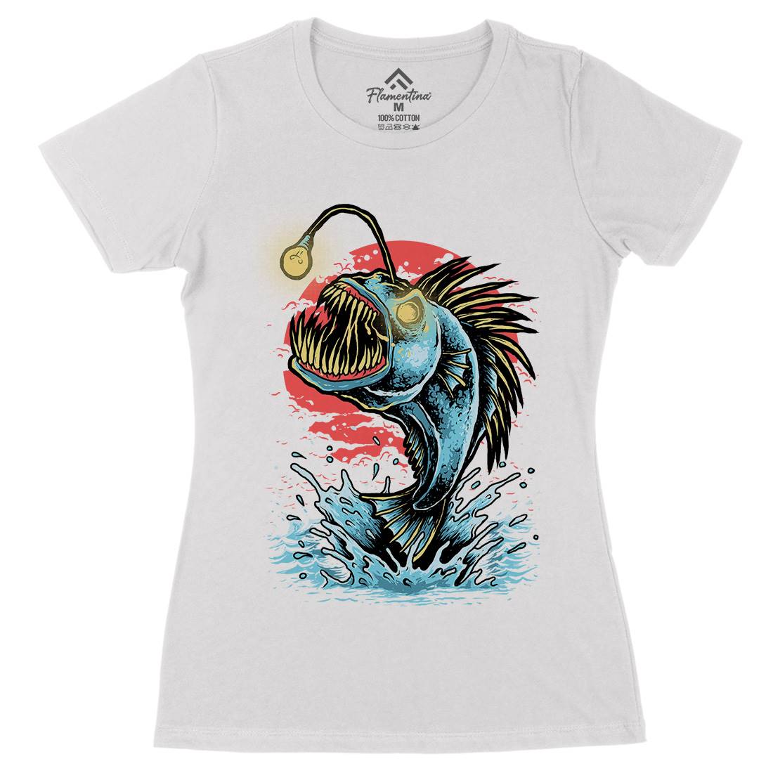 Fish Monster Womens Organic Crew Neck T-Shirt Horror D031