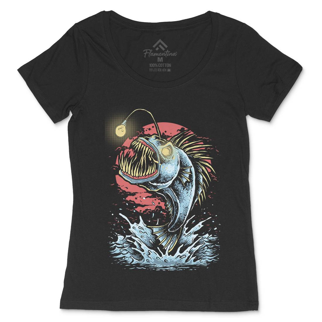 Fish Monster Womens Scoop Neck T-Shirt Horror D031