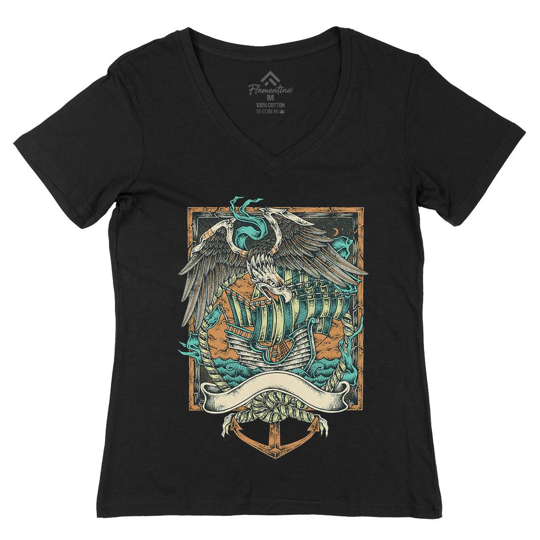 Glorious Eagle Womens Organic V-Neck T-Shirt Navy D033