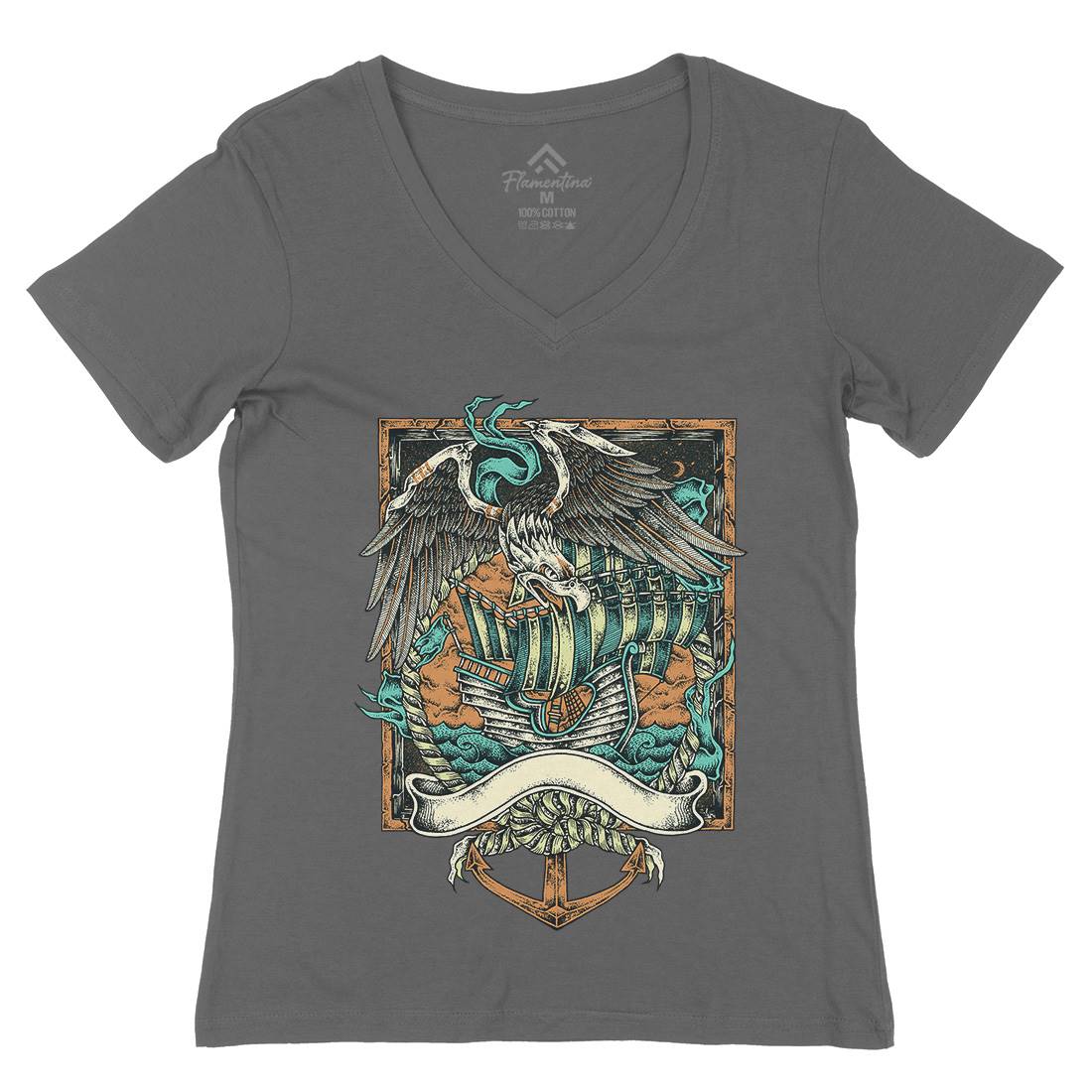 Glorious Eagle Womens Organic V-Neck T-Shirt Navy D033