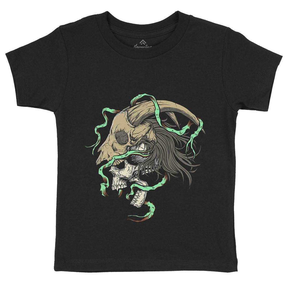 Goat Head Kids Crew Neck T-Shirt Horror D034