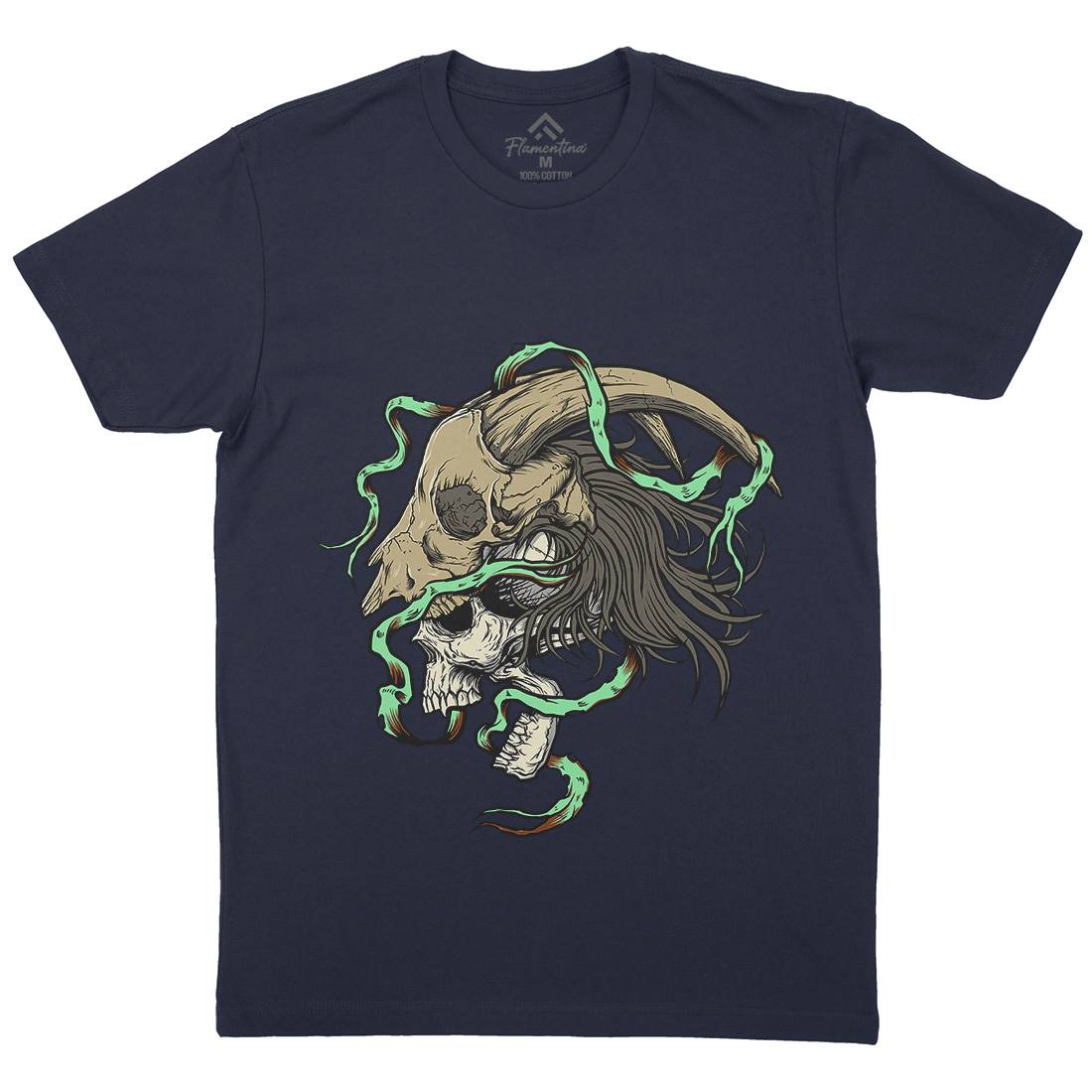 Goat Head Mens Organic Crew Neck T-Shirt Horror D034