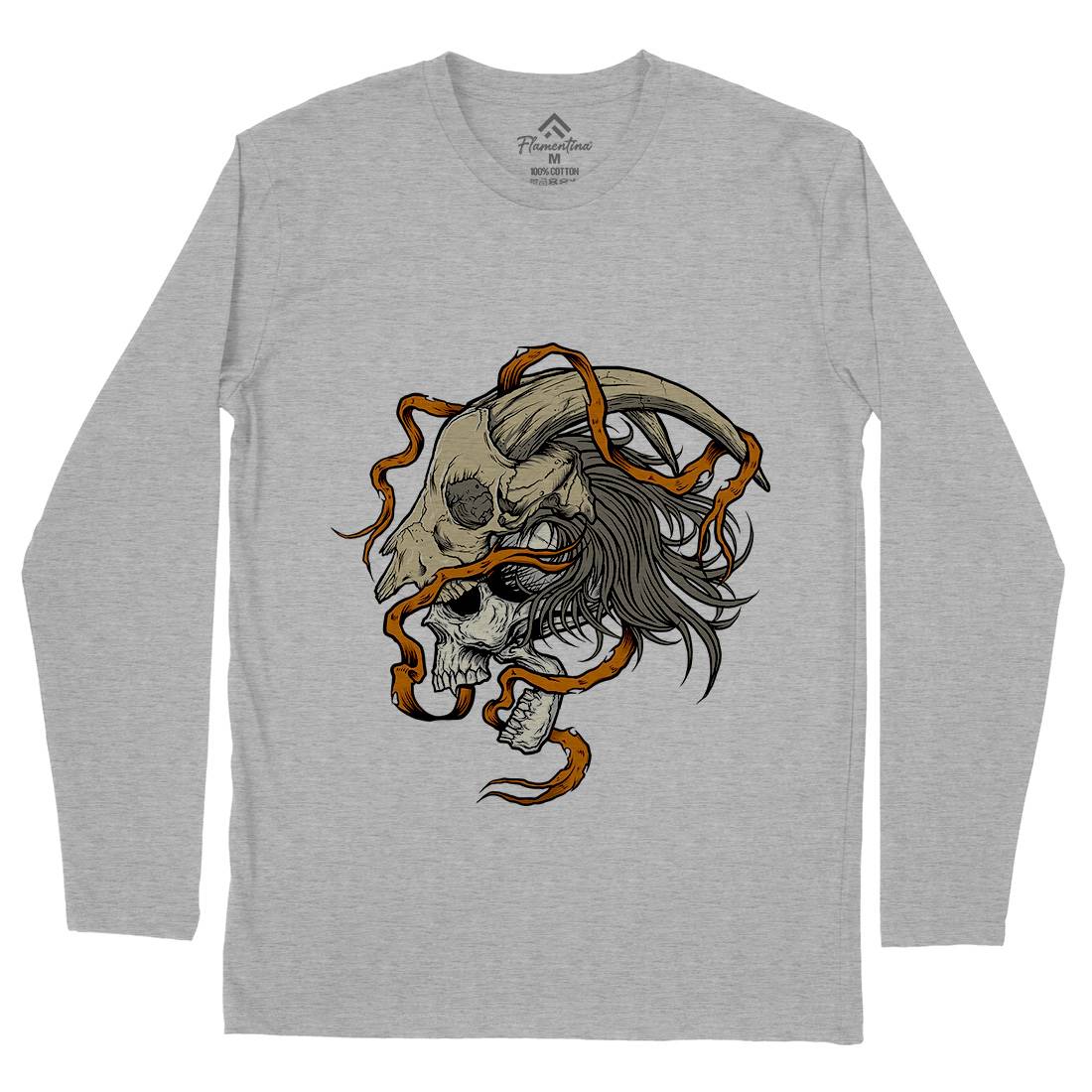 Goat Head Mens Long Sleeve T-Shirt Horror D034