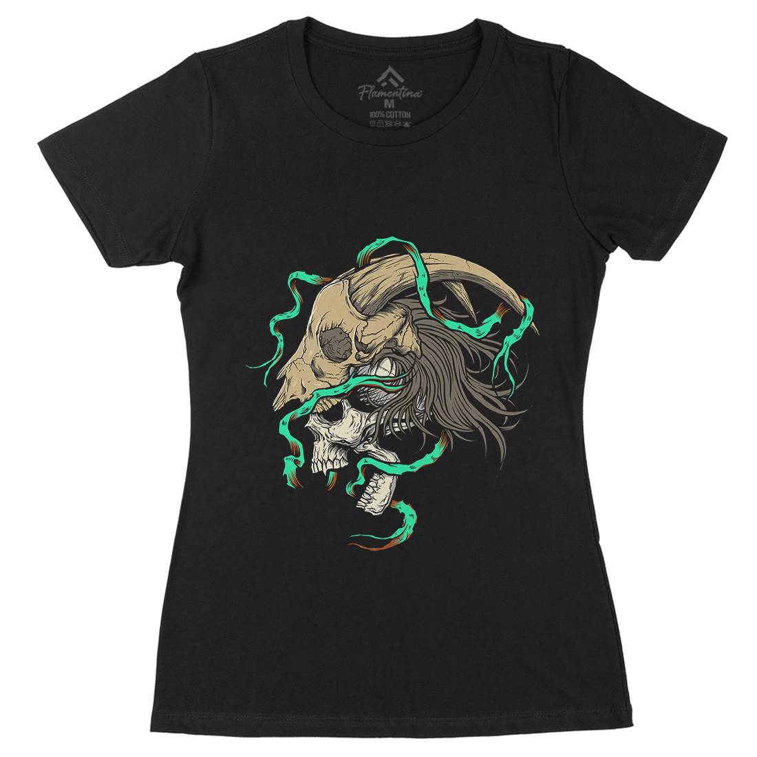 Goat Head Womens Organic Crew Neck T-Shirt Horror D034