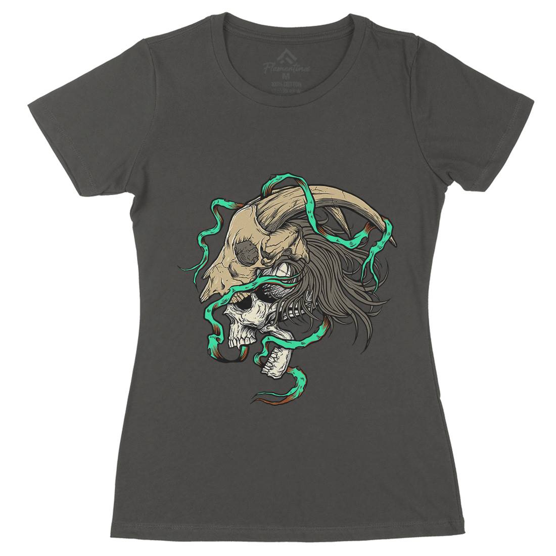 Goat Head Womens Organic Crew Neck T-Shirt Horror D034