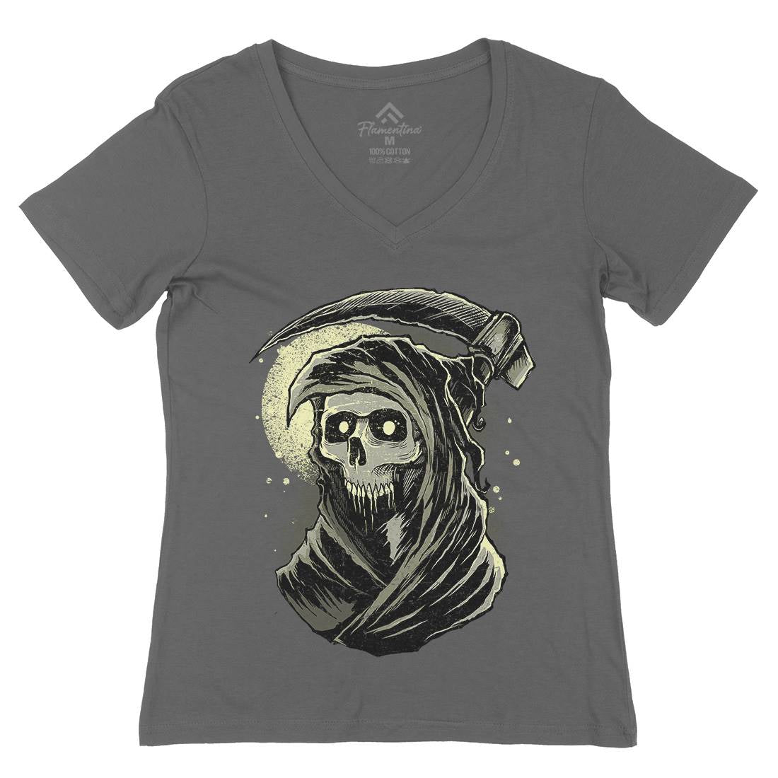Grim Reaper Womens Organic V-Neck T-Shirt Horror D039