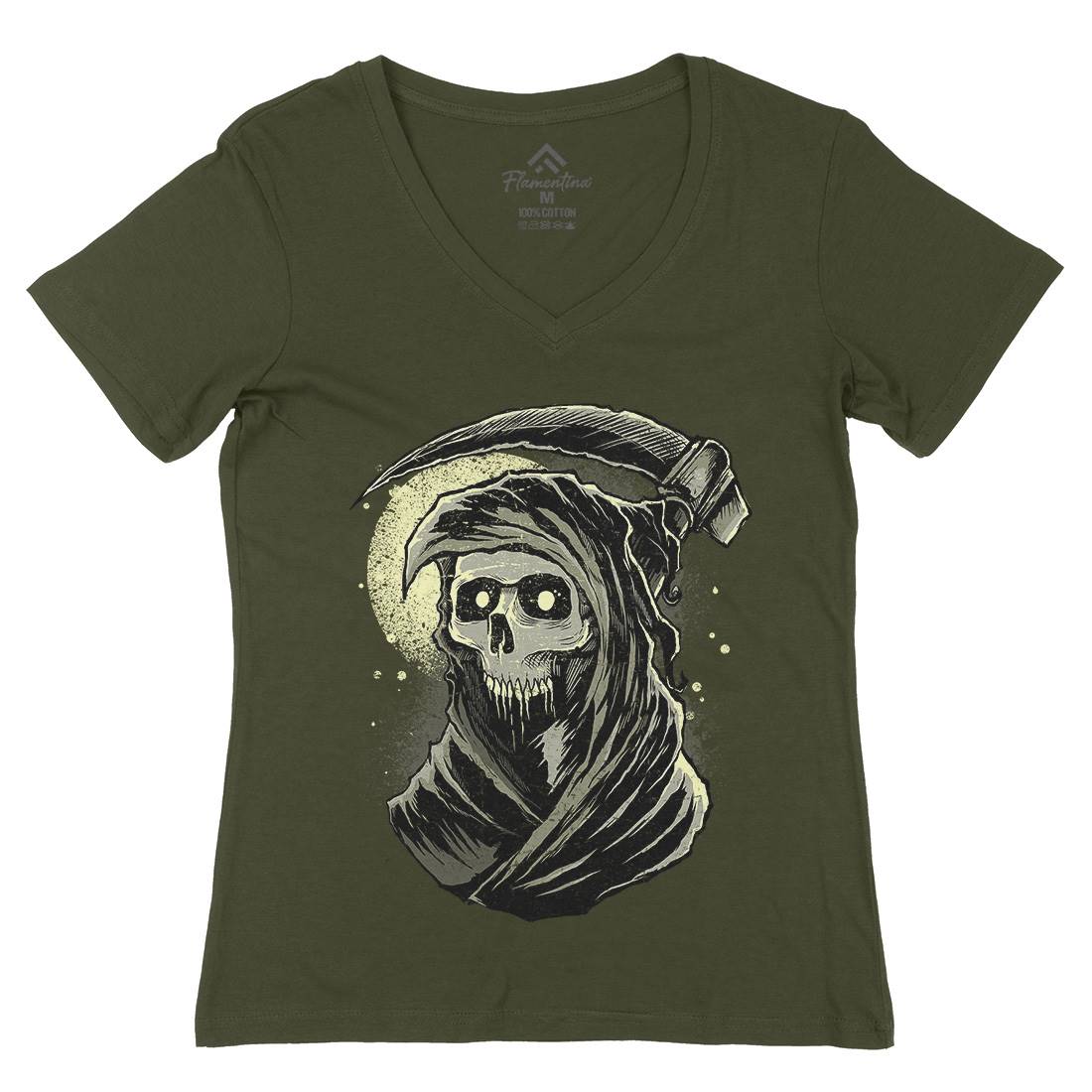 Grim Reaper Womens Organic V-Neck T-Shirt Horror D039