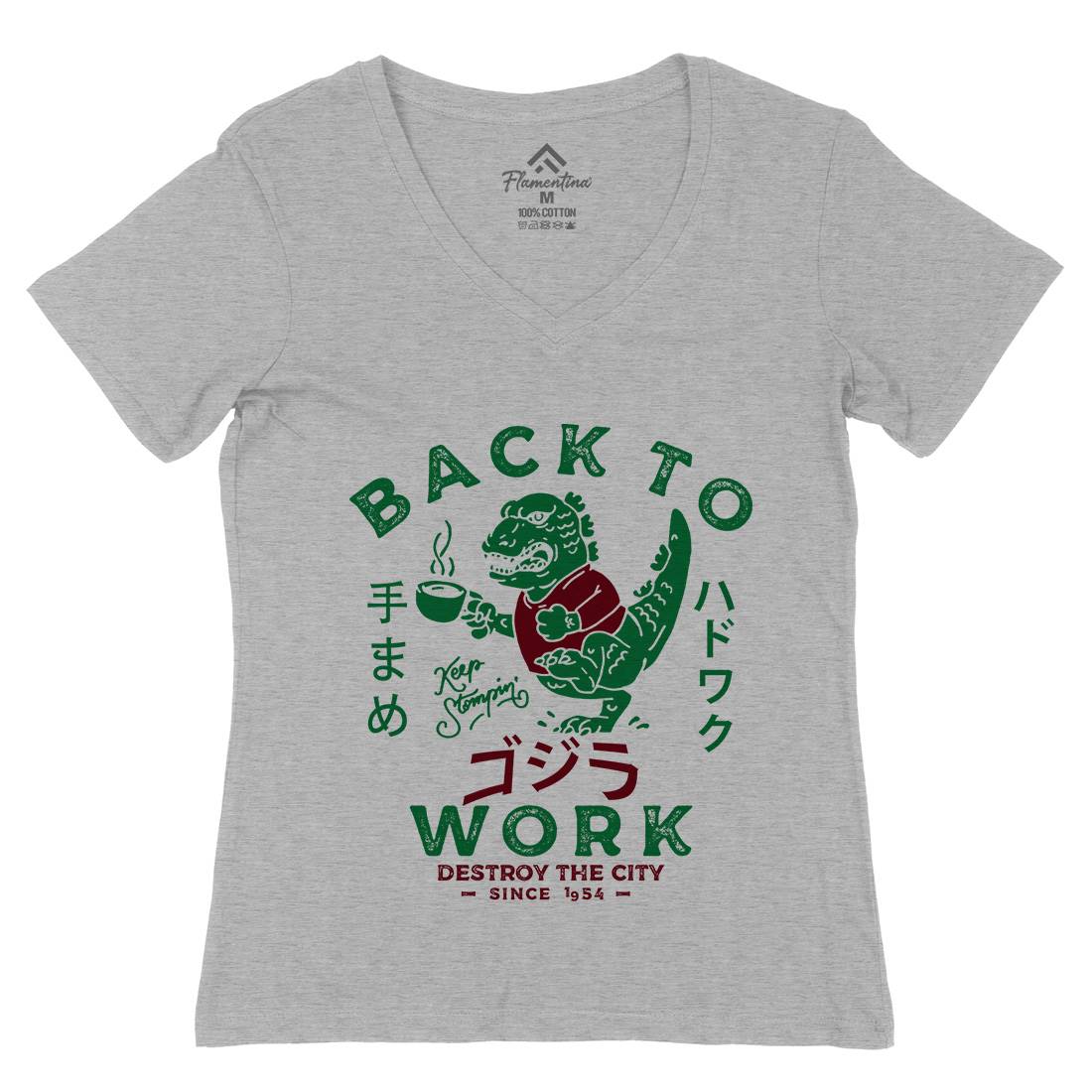 Hardwork Monster Womens Organic V-Neck T-Shirt Work D042