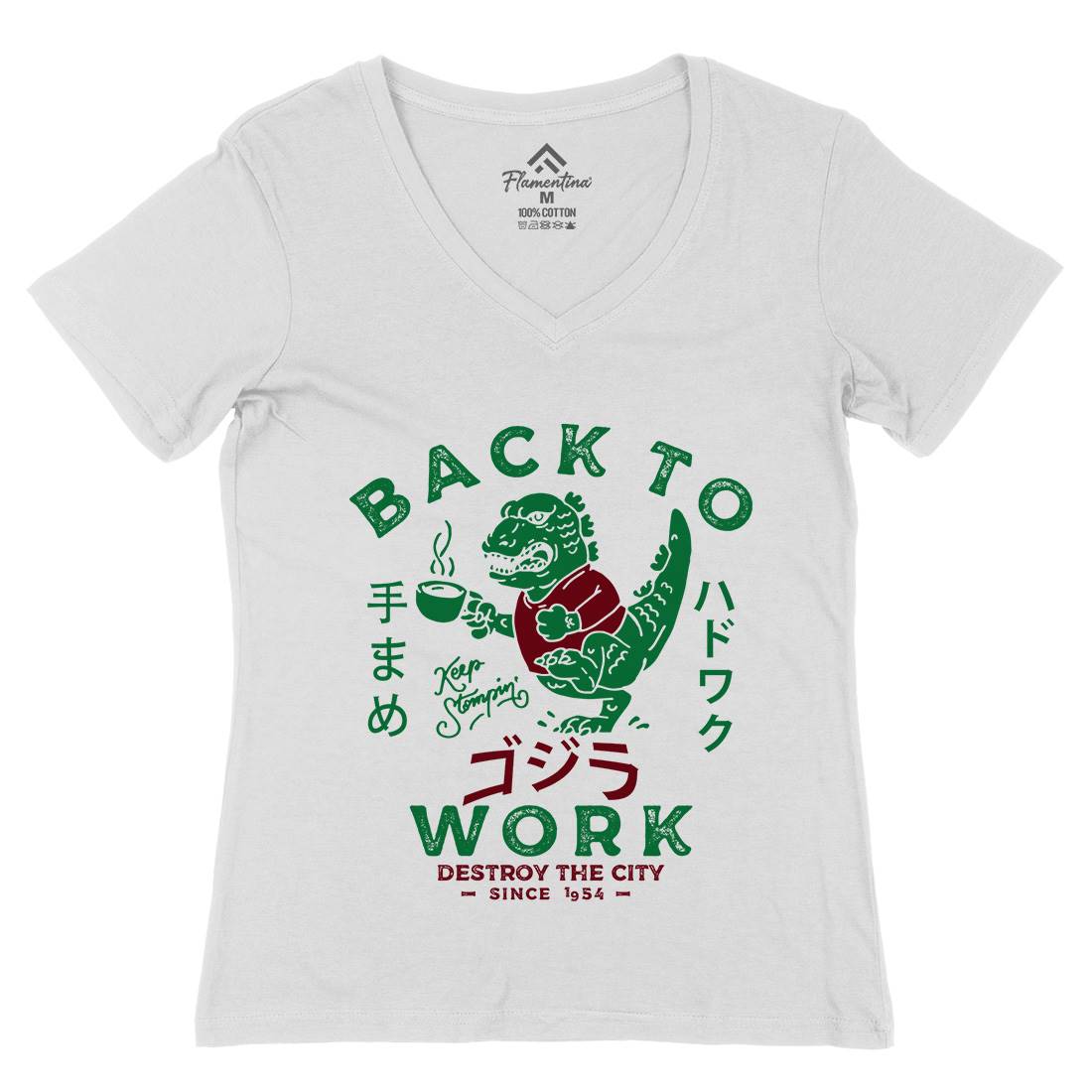 Hardwork Monster Womens Organic V-Neck T-Shirt Work D042