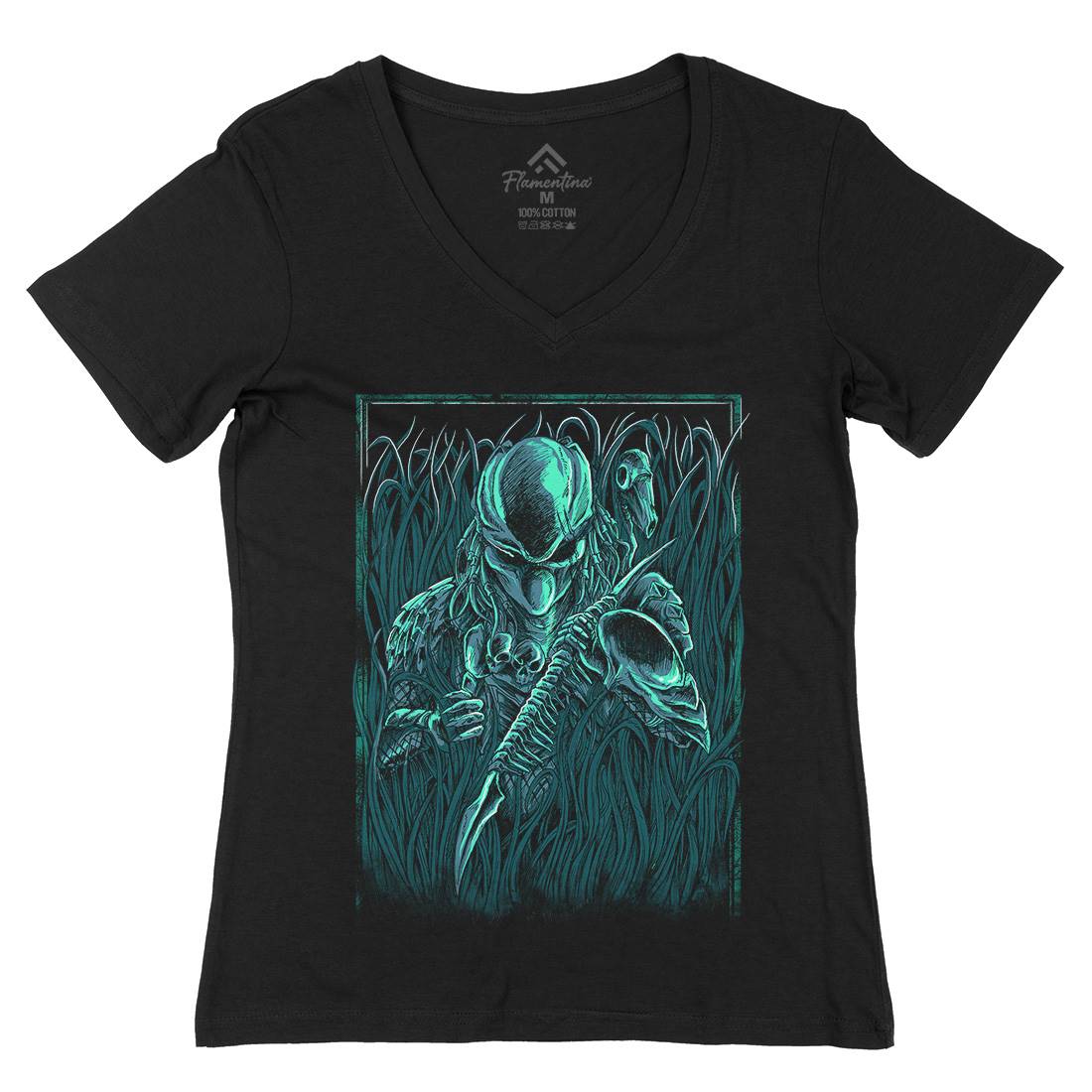 Hunter Womens Organic V-Neck T-Shirt Horror D044