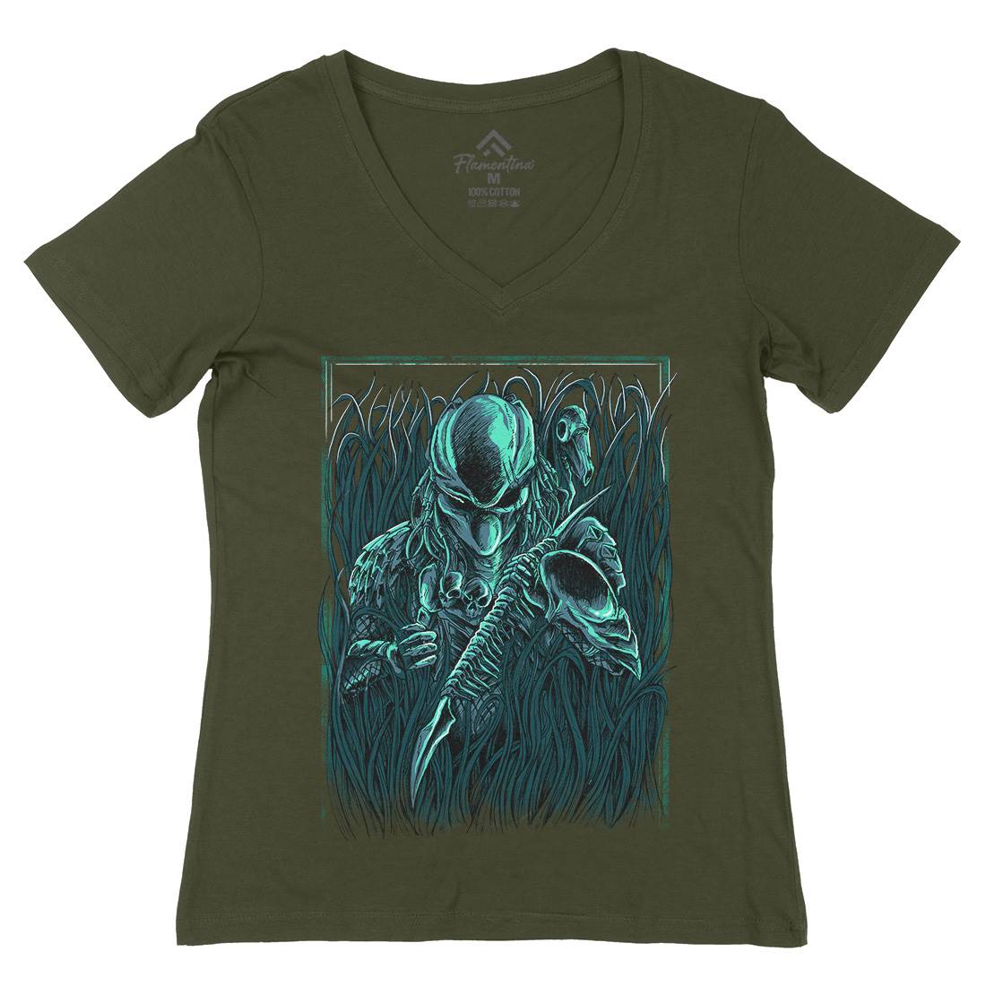 Hunter Womens Organic V-Neck T-Shirt Horror D044