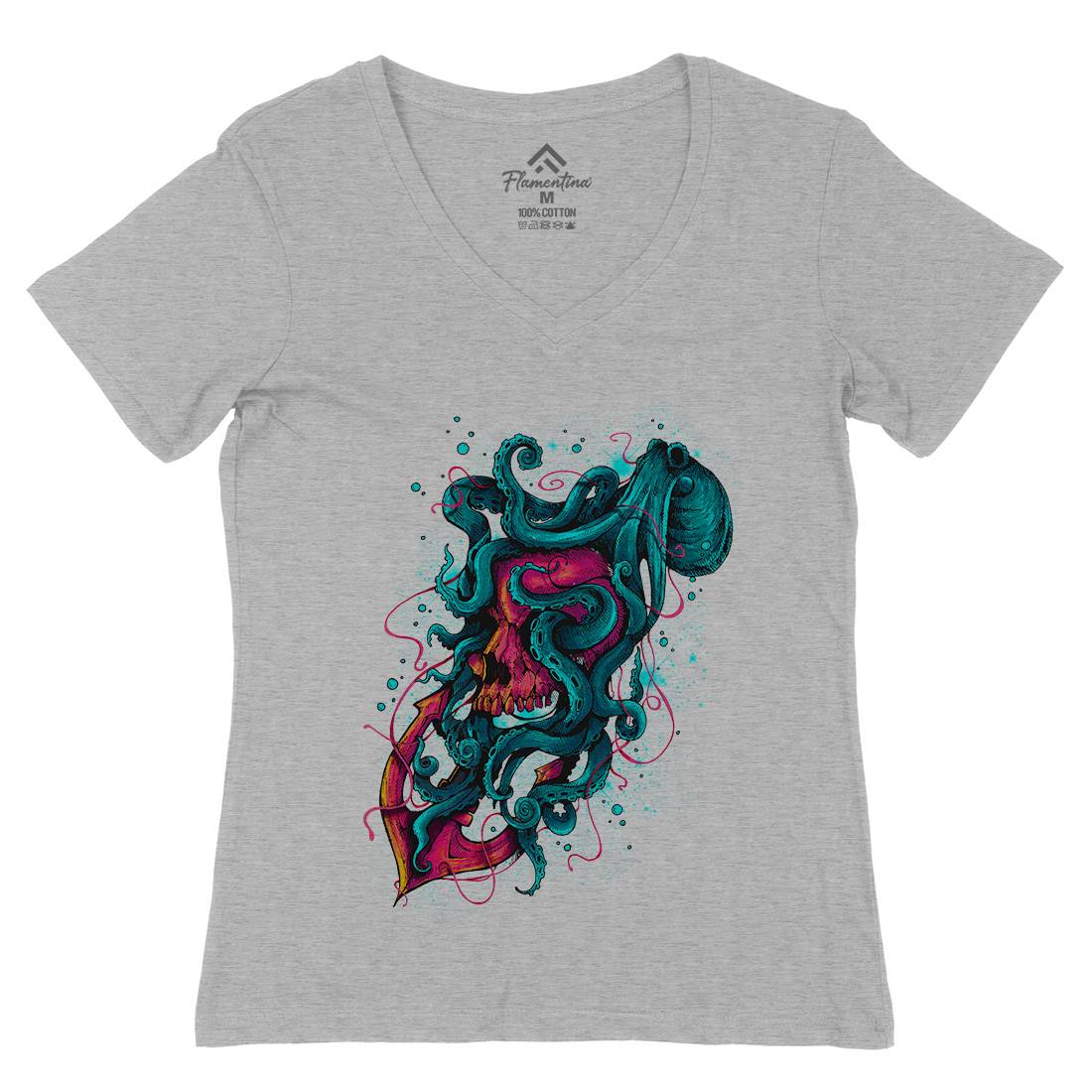 Ocean Keeper Womens Organic V-Neck T-Shirt Navy D048