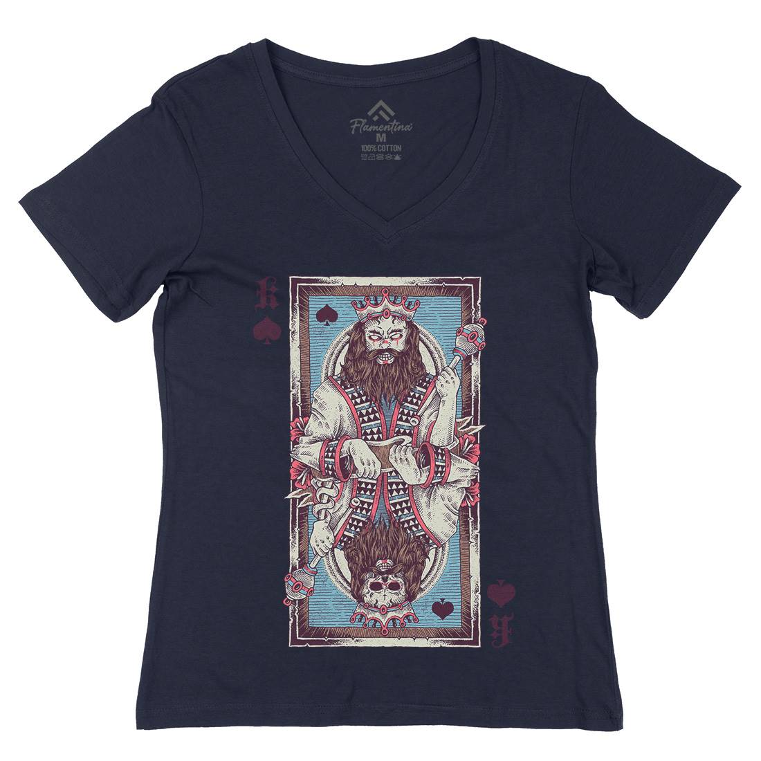 King Card Womens Organic V-Neck T-Shirt Horror D049
