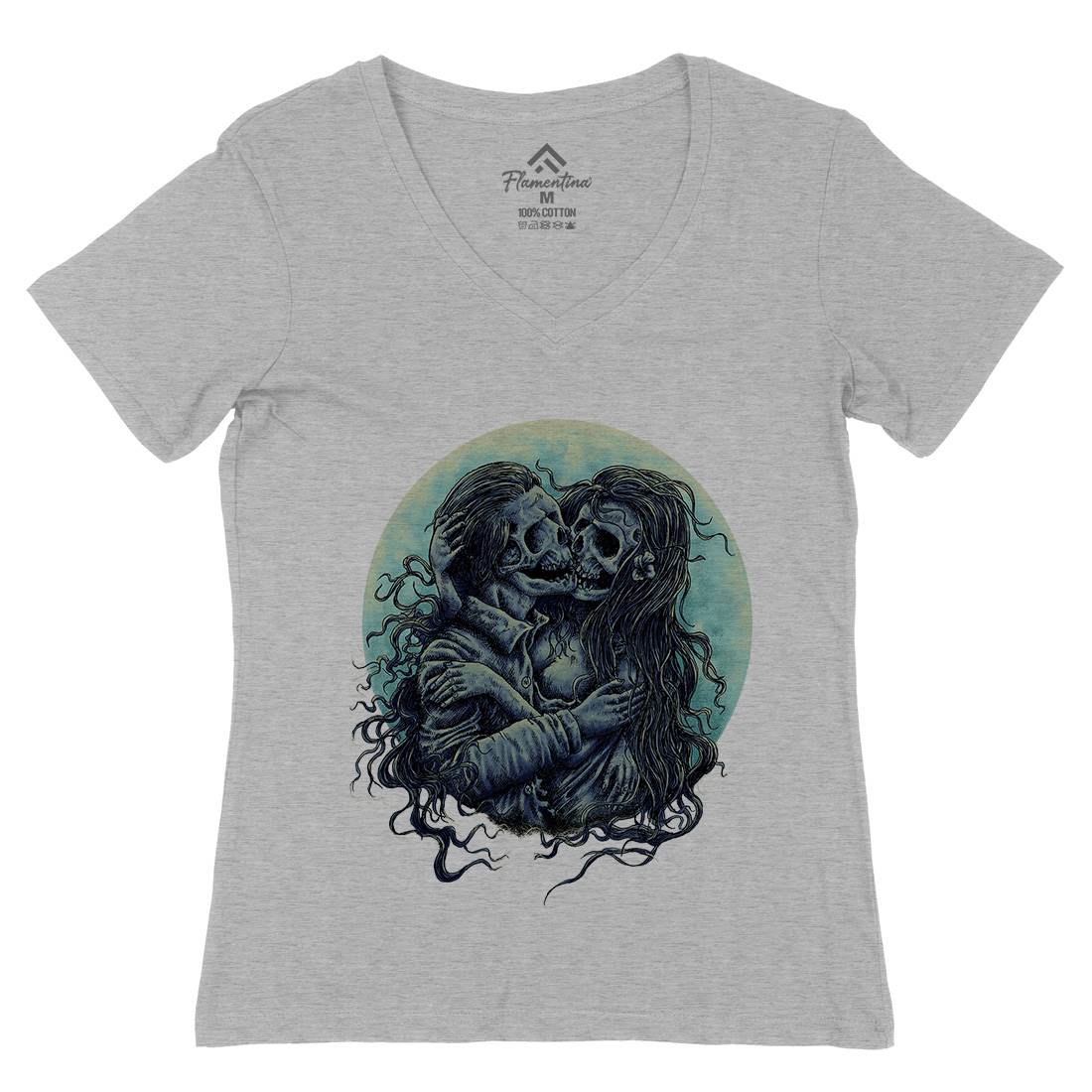 Death Kiss Womens Organic V-Neck T-Shirt Horror D050