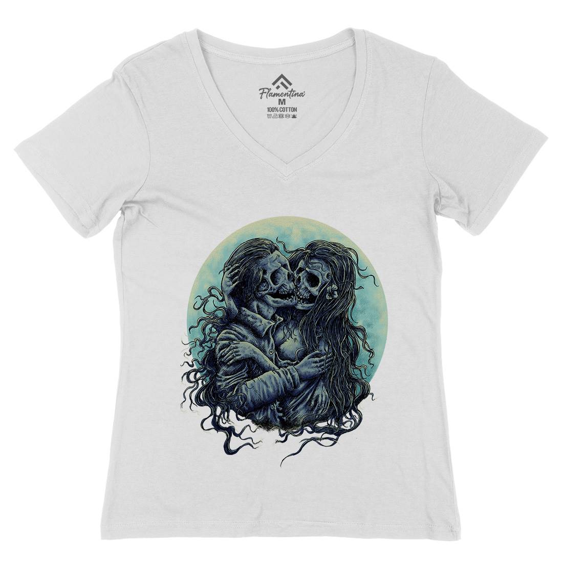 Death Kiss Womens Organic V-Neck T-Shirt Horror D050
