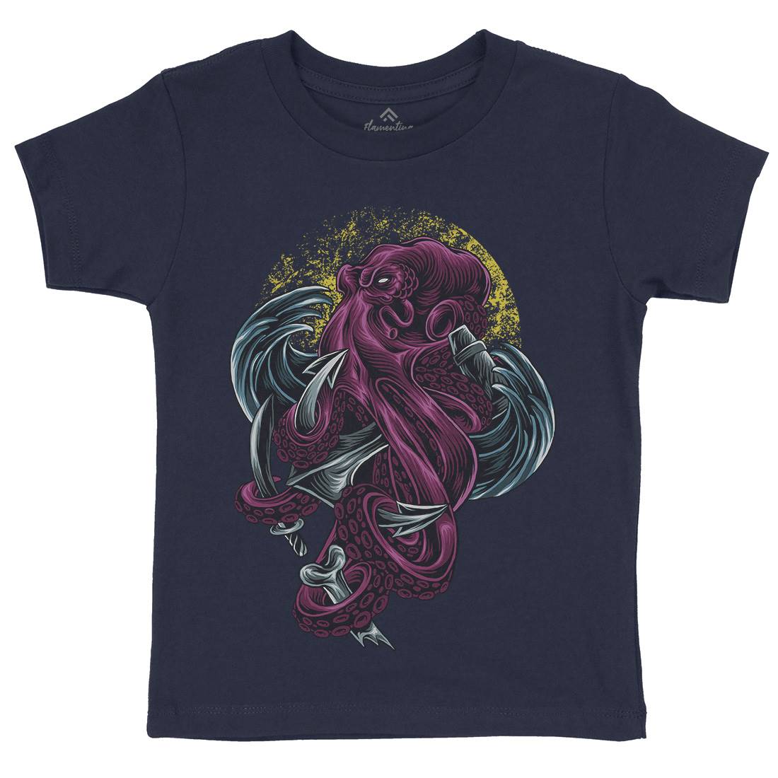 Kraken Kids Crew Neck T-Shirt Navy D051