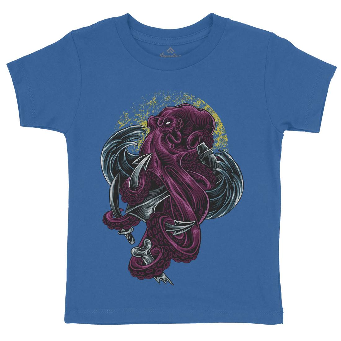 Kraken Kids Organic Crew Neck T-Shirt Navy D051
