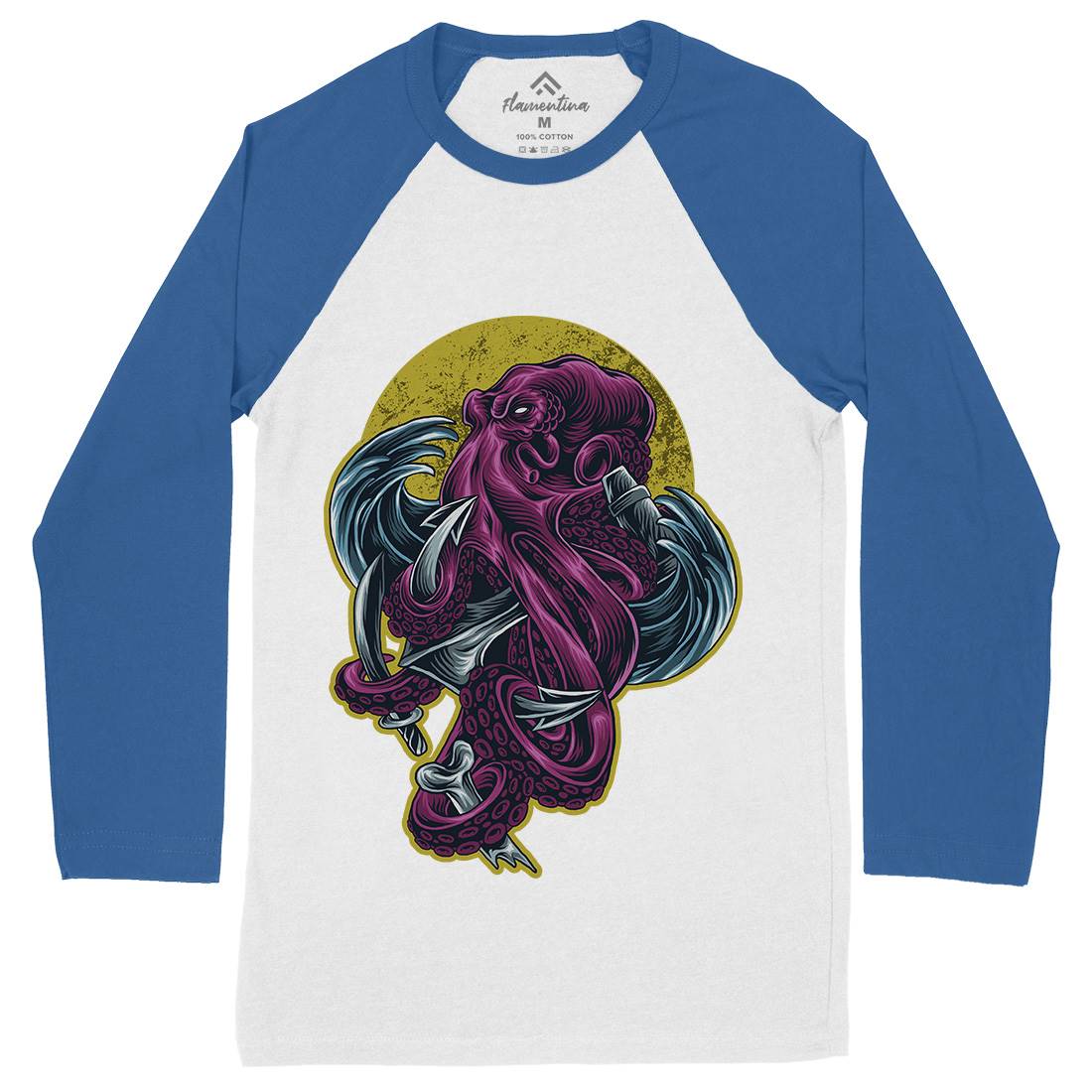 Kraken Mens Long Sleeve Baseball T-Shirt Navy D051