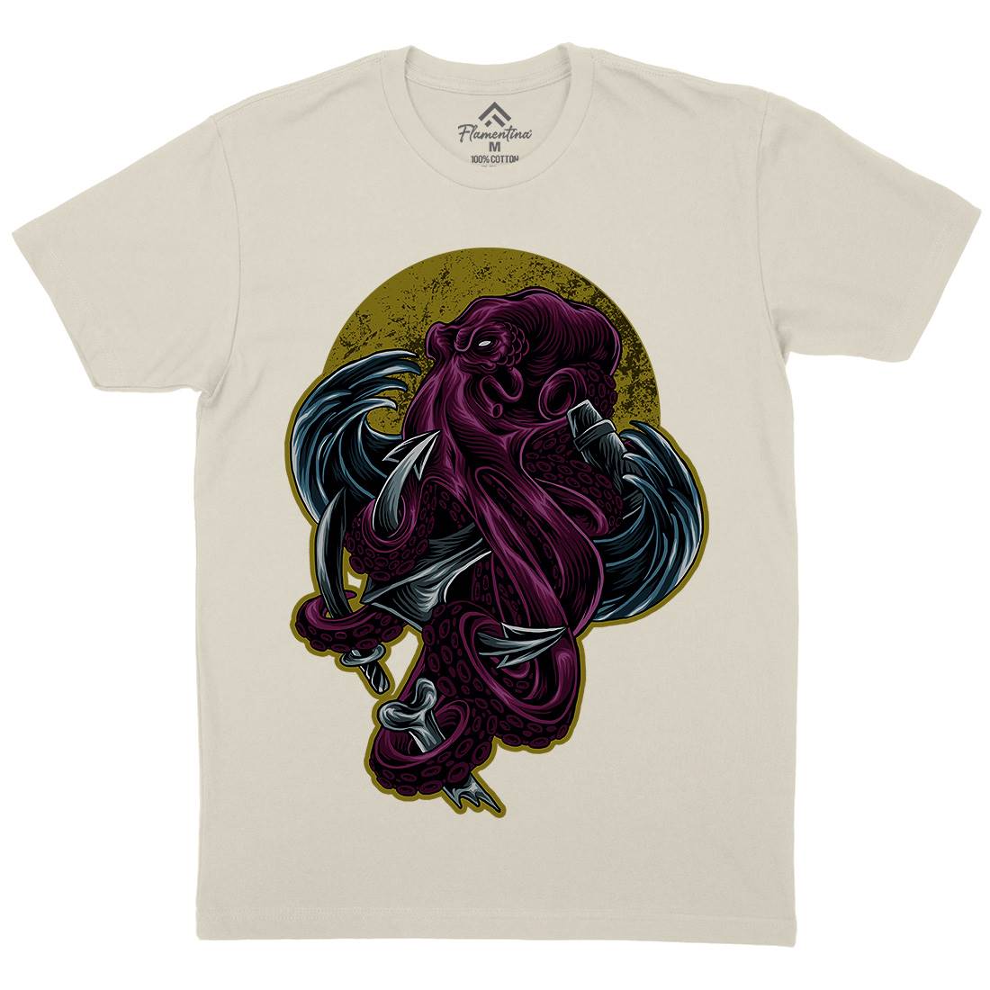 Kraken Mens Organic Crew Neck T-Shirt Navy D051