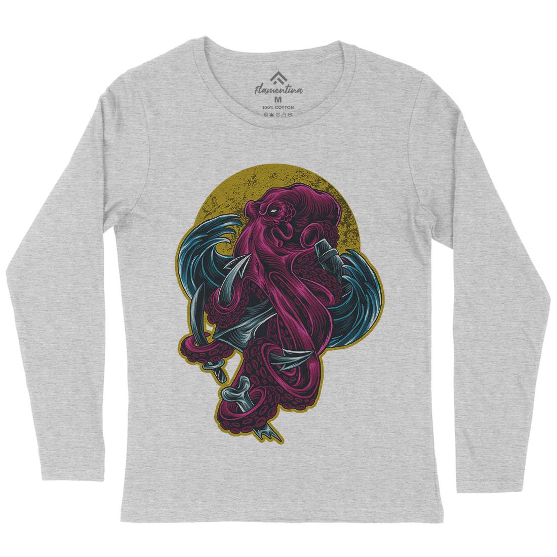 Kraken Womens Long Sleeve T-Shirt Navy D051