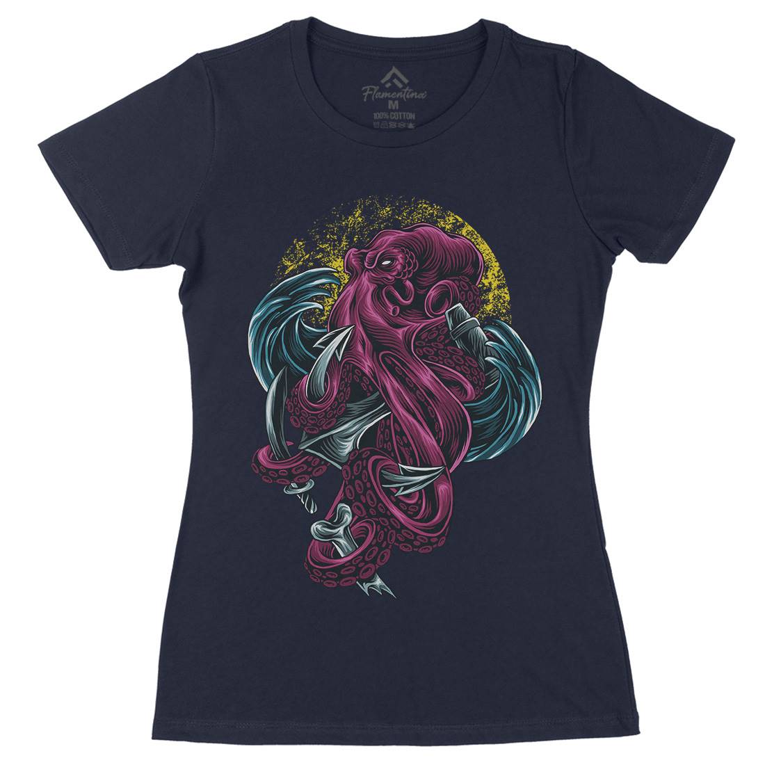 Kraken Womens Organic Crew Neck T-Shirt Navy D051