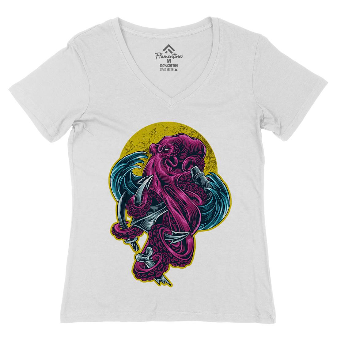 Kraken Womens Organic V-Neck T-Shirt Navy D051