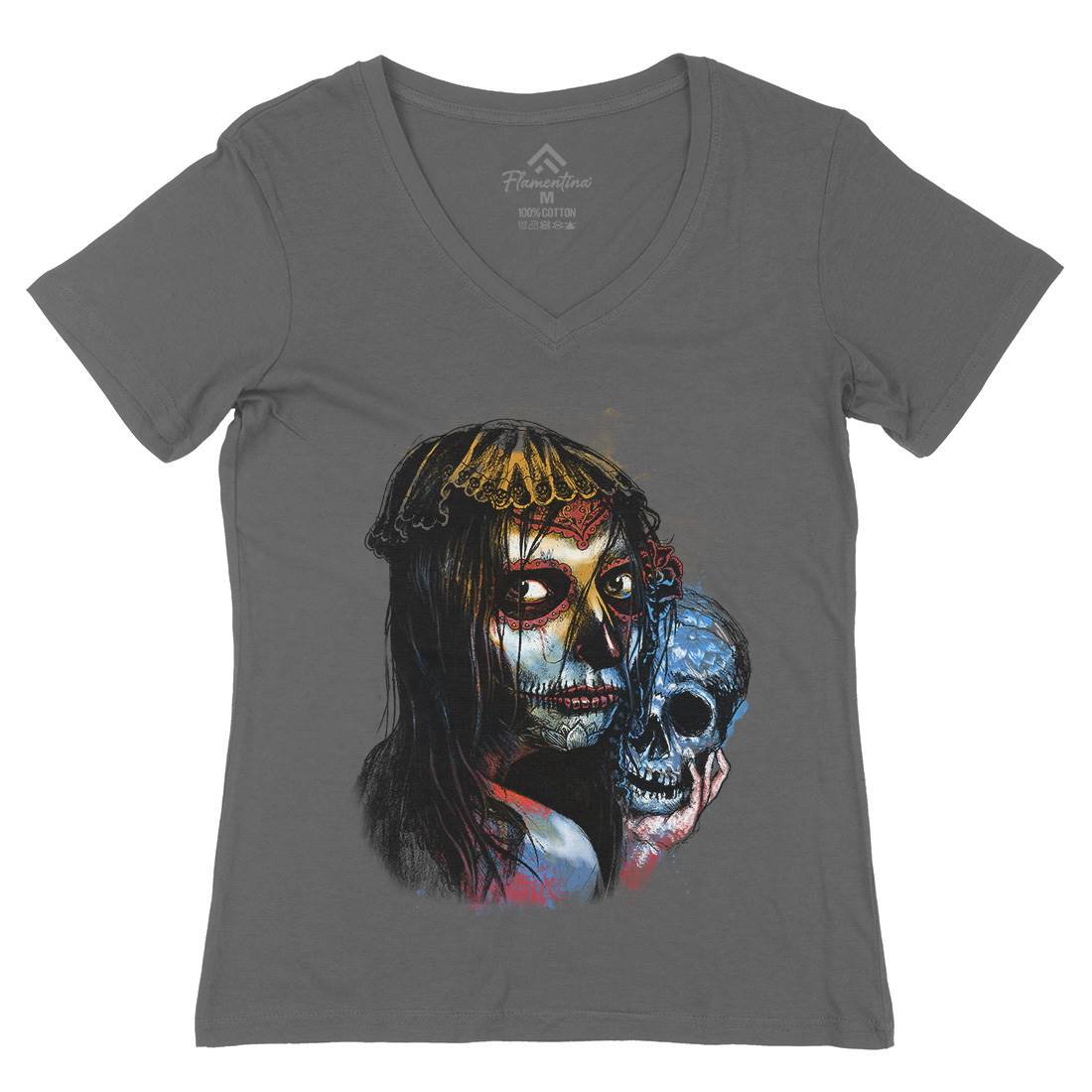 Death Girl Womens Organic V-Neck T-Shirt Horror D052