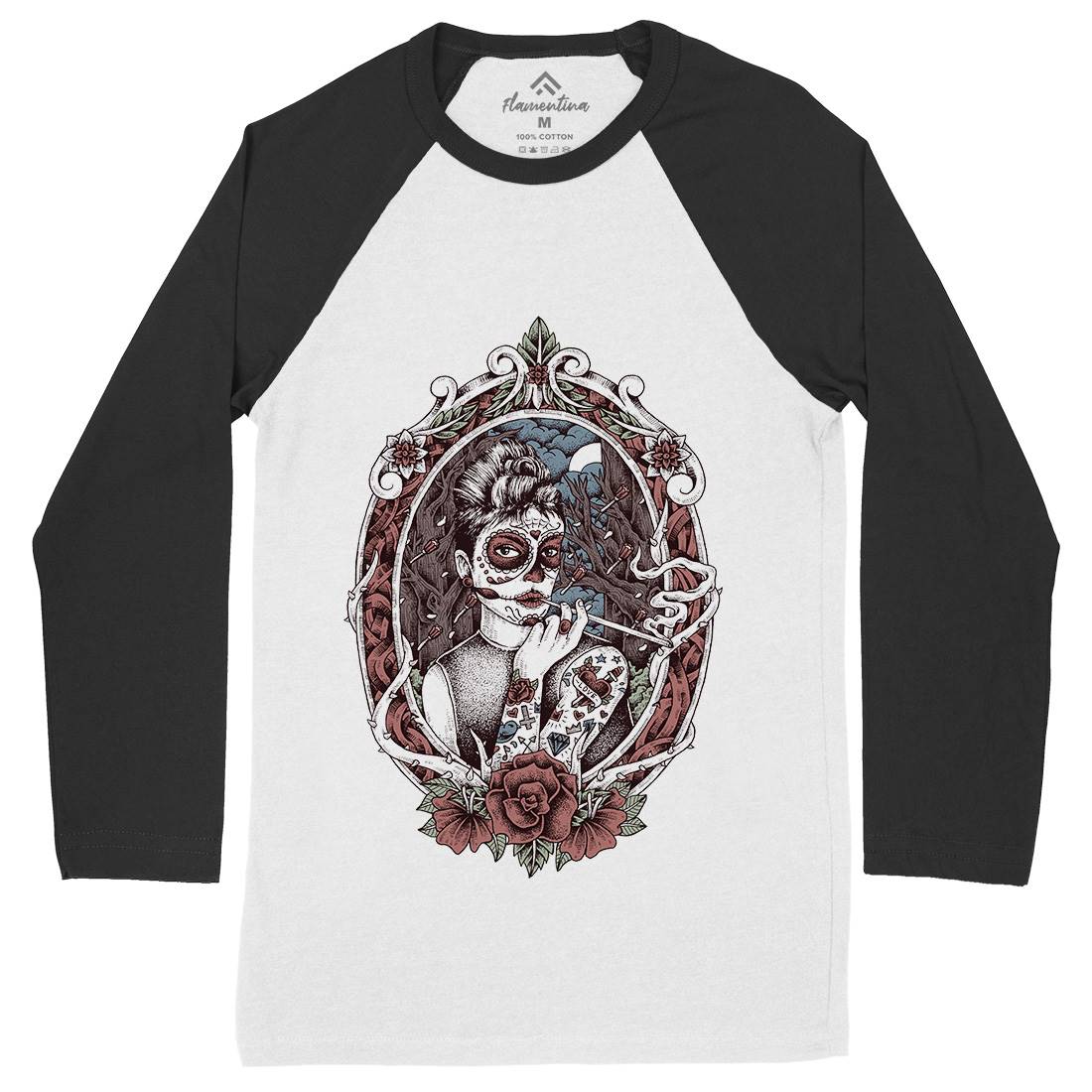 Death Lady Mens Long Sleeve Baseball T-Shirt Horror D053