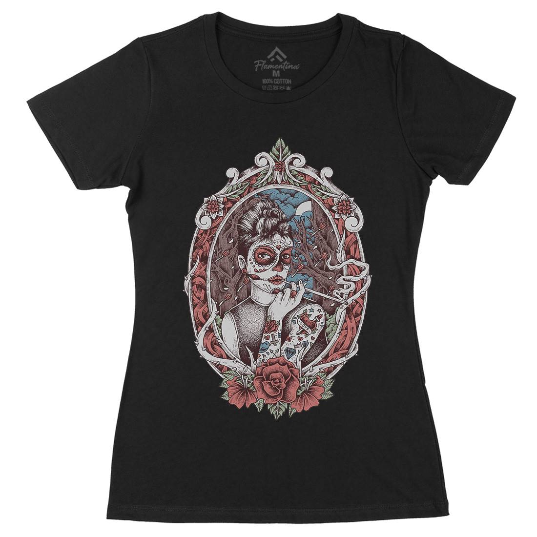 Death Lady Womens Organic Crew Neck T-Shirt Horror D053