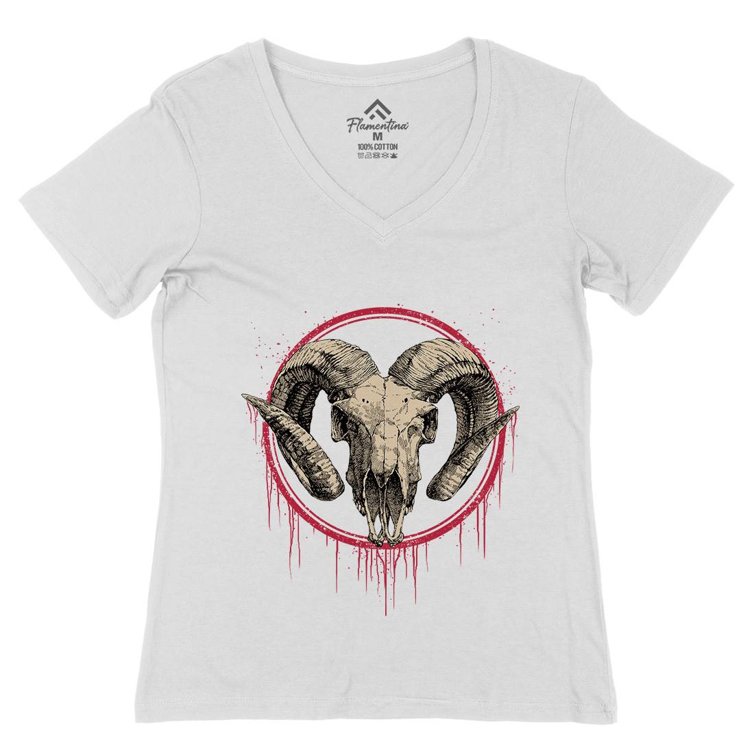 Lamb Womens Organic V-Neck T-Shirt Horror D054