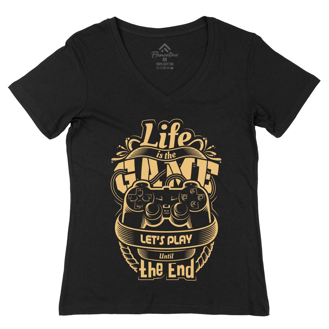 Life Is Game Womens Organic V-Neck T-Shirt Geek D055