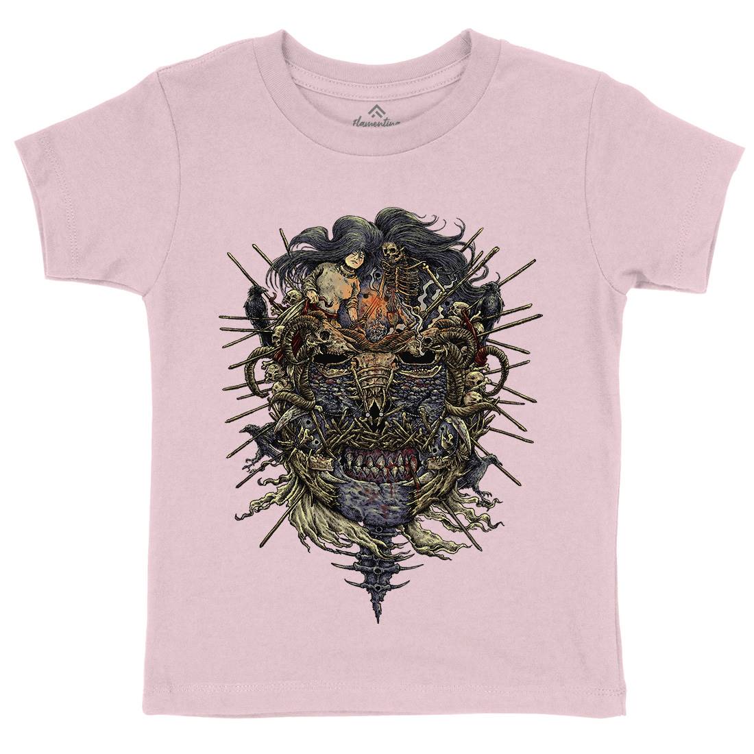 Skeleton Mask Kids Organic Crew Neck T-Shirt Horror D056