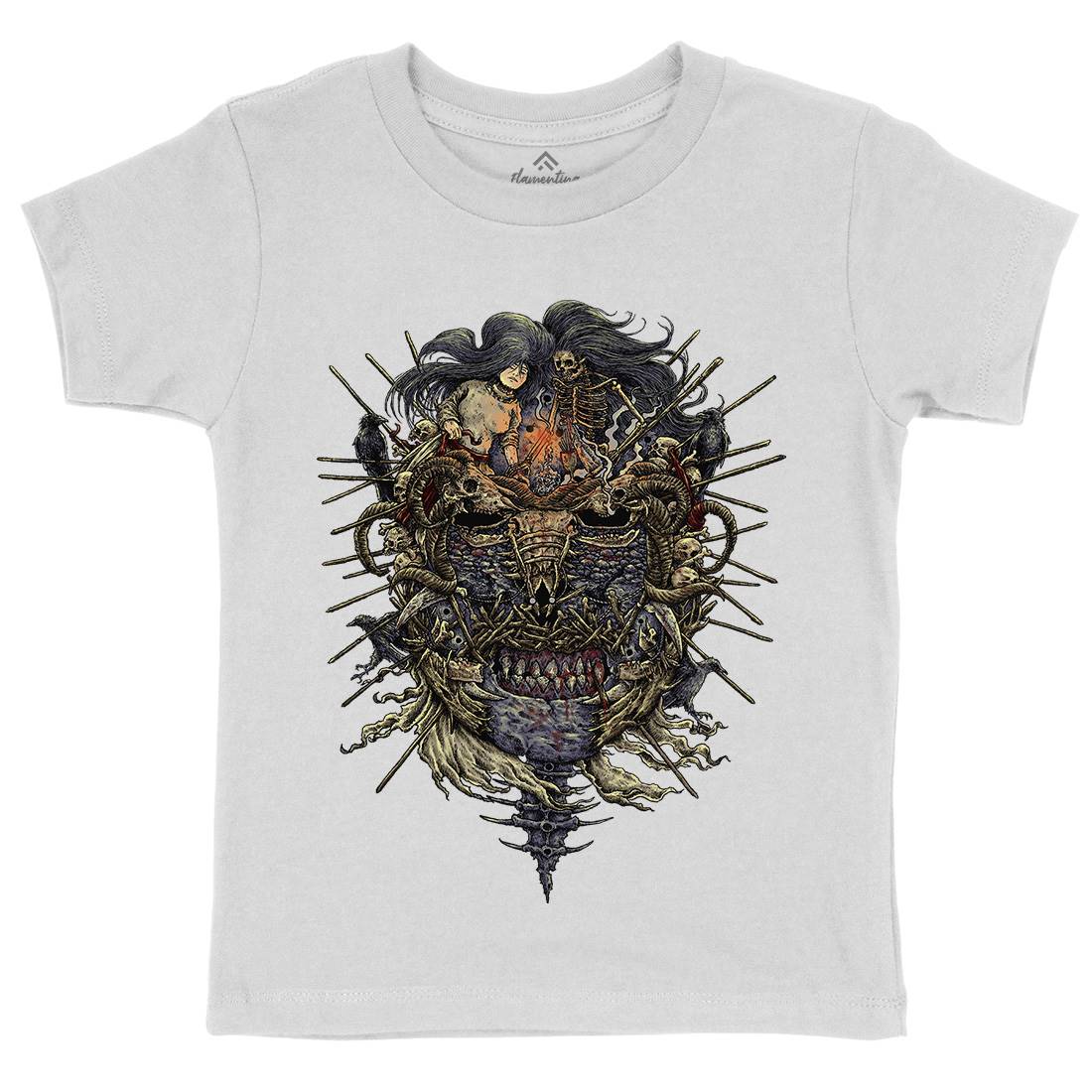 Skeleton Mask Kids Crew Neck T-Shirt Horror D056