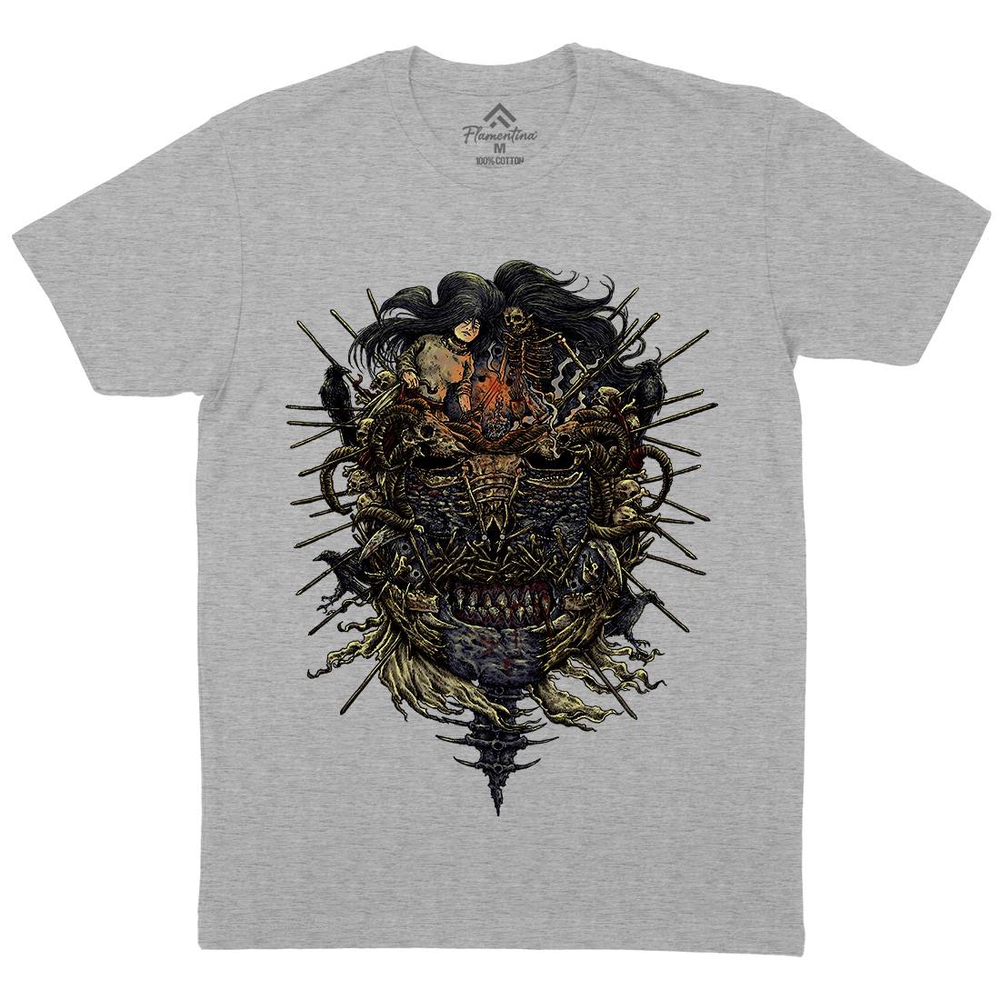 Skeleton Mask Mens Organic Crew Neck T-Shirt Horror D056