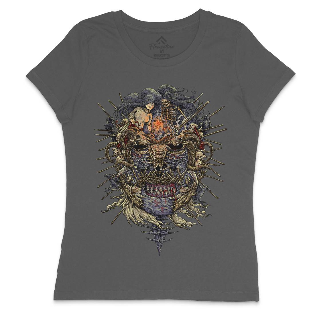 Skeleton Mask Womens Crew Neck T-Shirt Horror D056