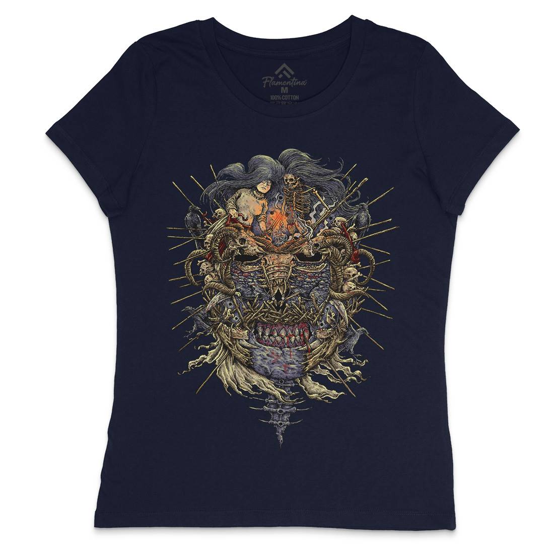 Skeleton Mask Womens Crew Neck T-Shirt Horror D056