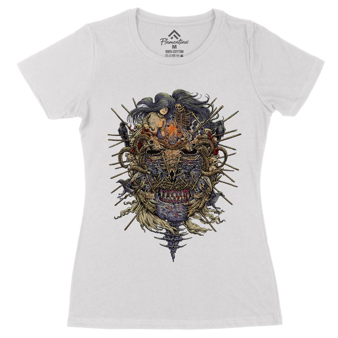 Skeleton Mask Womens Organic Crew Neck T-Shirt Horror D056
