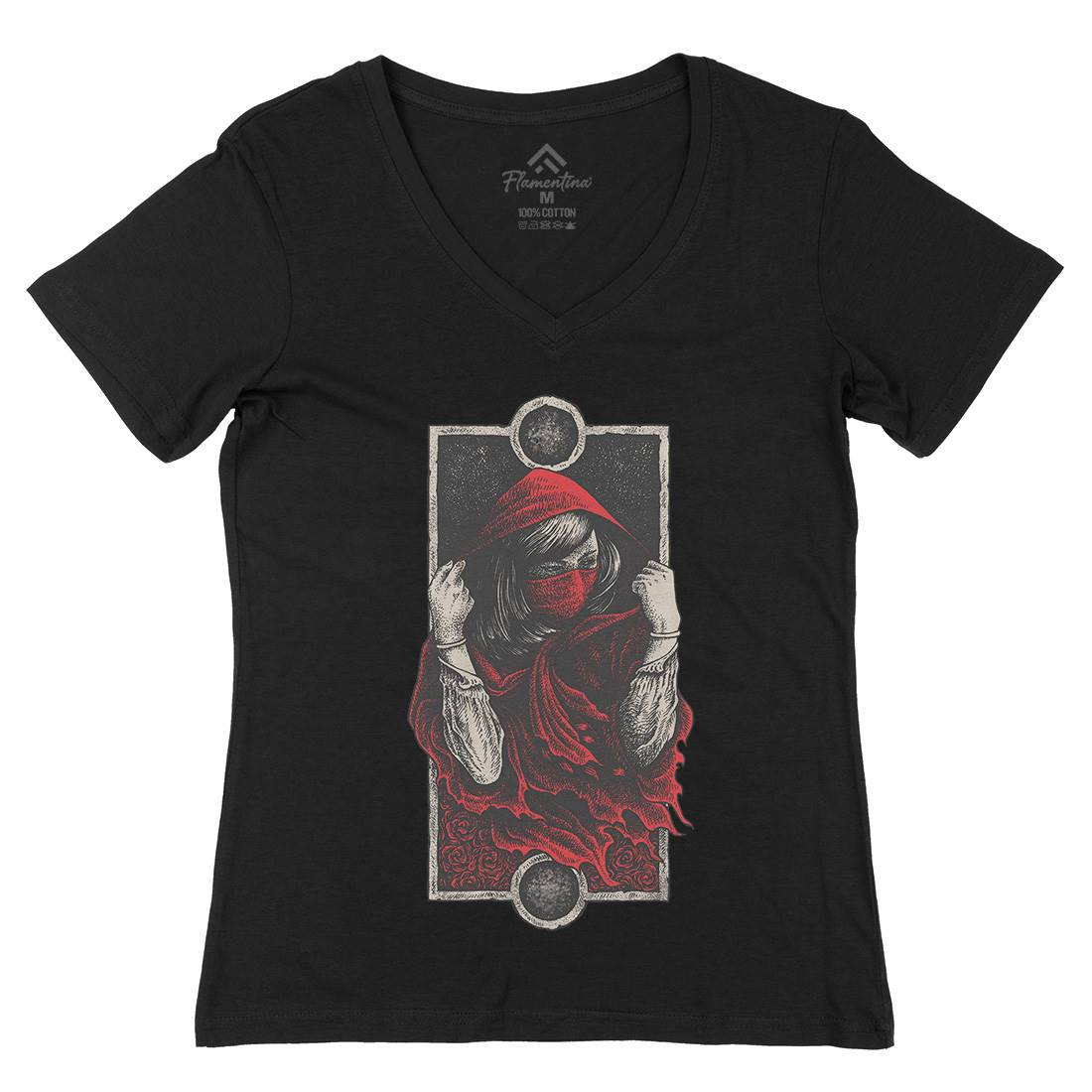 Red Hood Girl Womens Organic V-Neck T-Shirt Horror D059