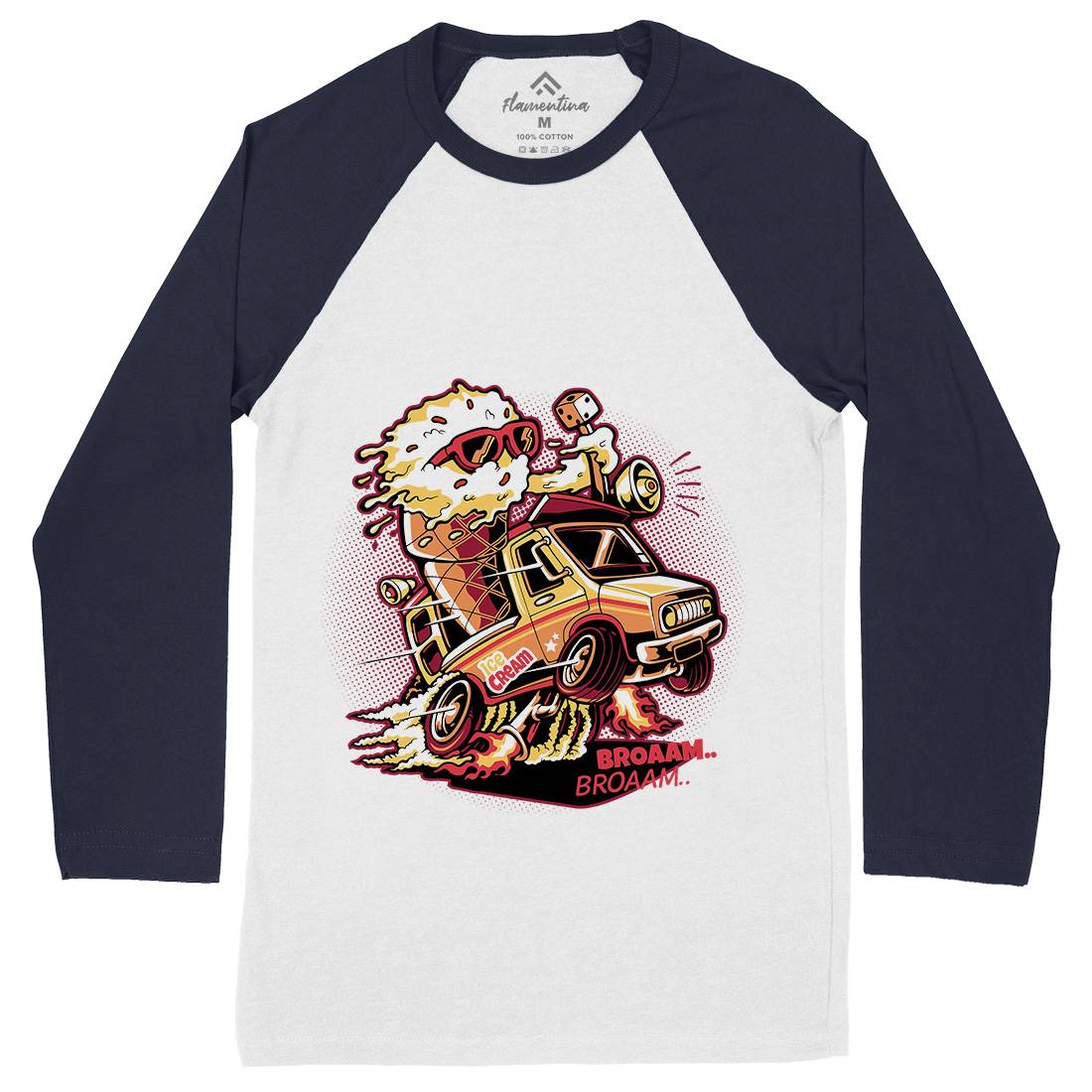 Ice Cream Truck Mens Long Sleeve Baseball T-Shirt Food D060