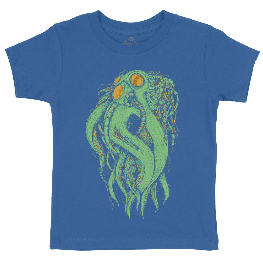 Octopus Robot Kids Organic Crew Neck T-Shirt Navy D062