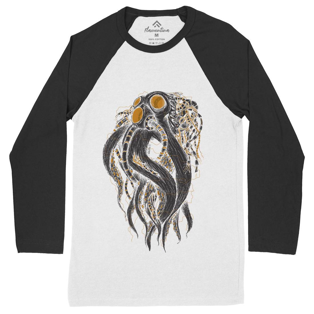 Octopus Robot Mens Long Sleeve Baseball T-Shirt Navy D062
