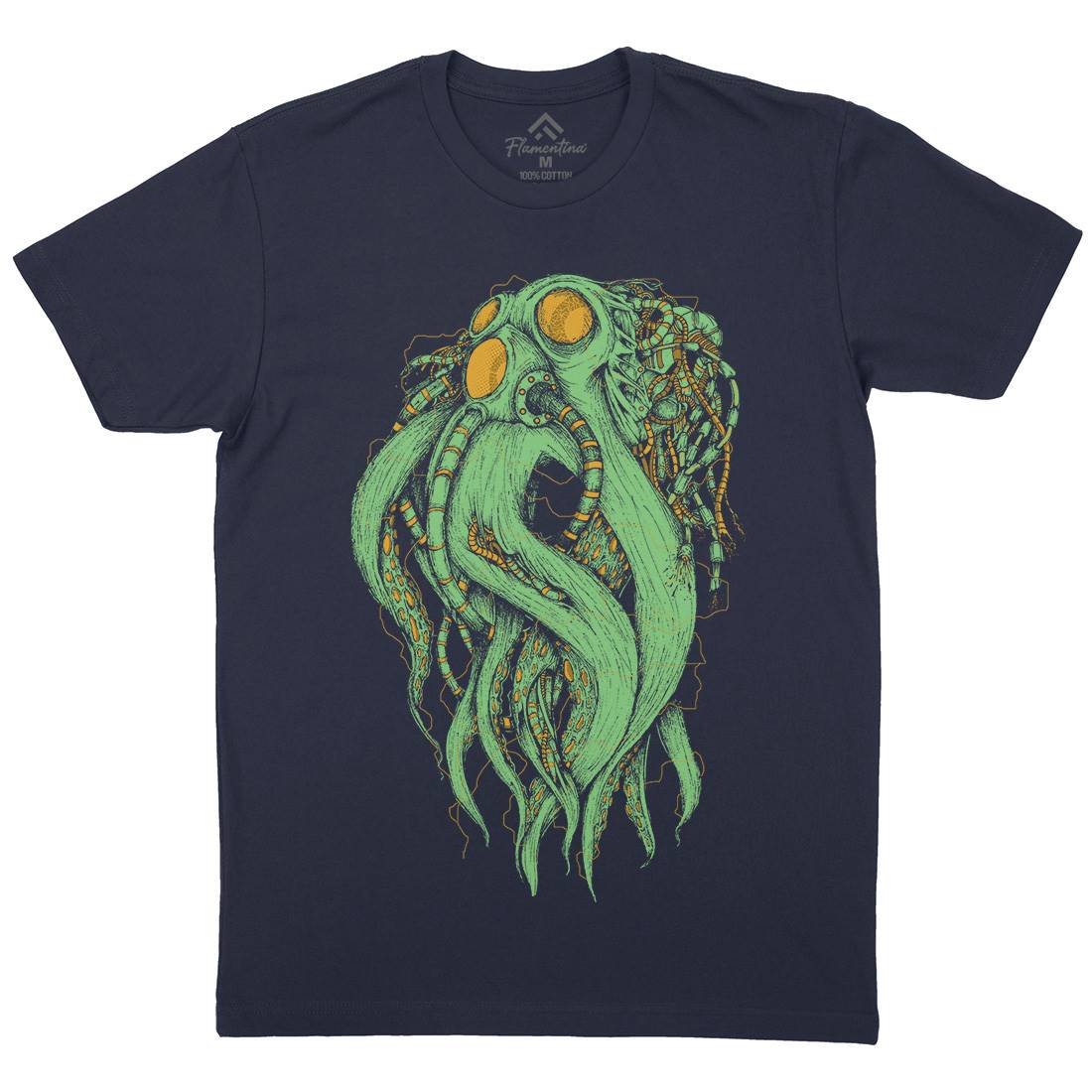 Octopus Robot Mens Organic Crew Neck T-Shirt Navy D062