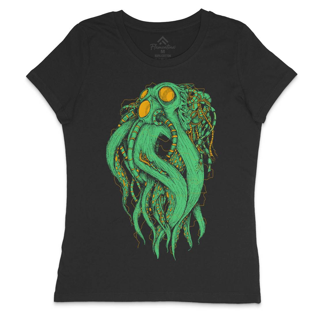 Octopus Robot Womens Crew Neck T-Shirt Navy D062