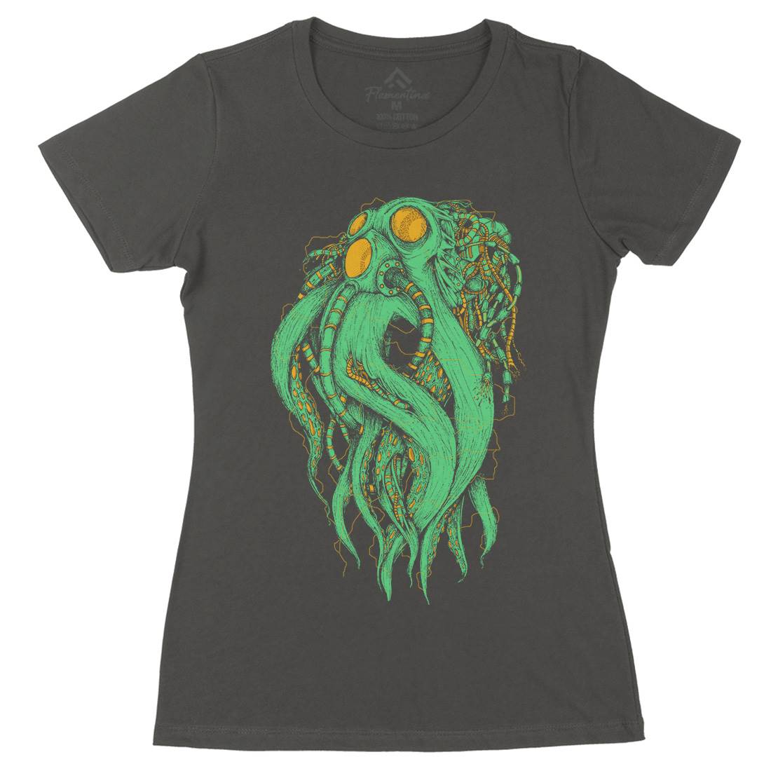 Octopus Robot Womens Organic Crew Neck T-Shirt Navy D062