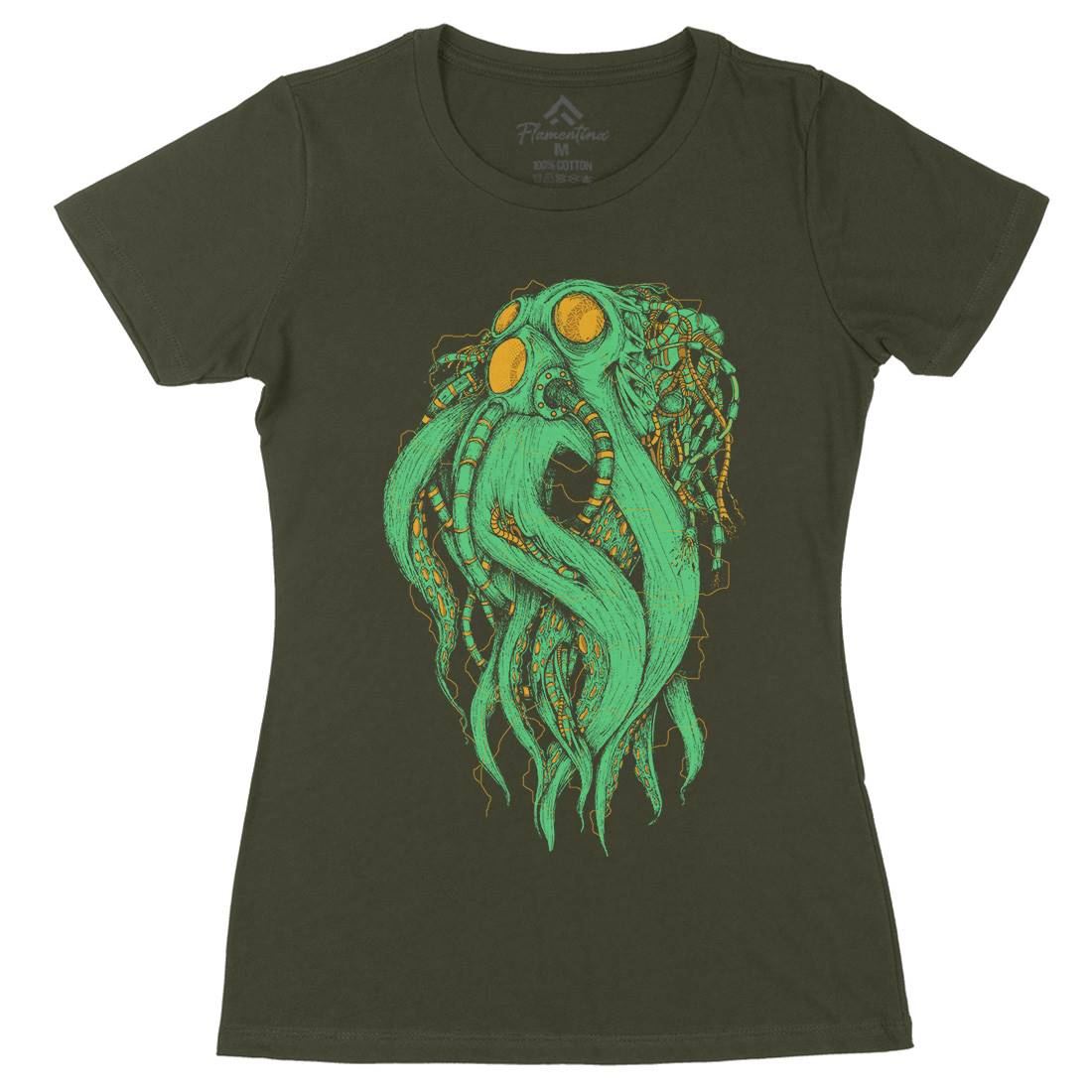 Octopus Robot Womens Organic Crew Neck T-Shirt Navy D062