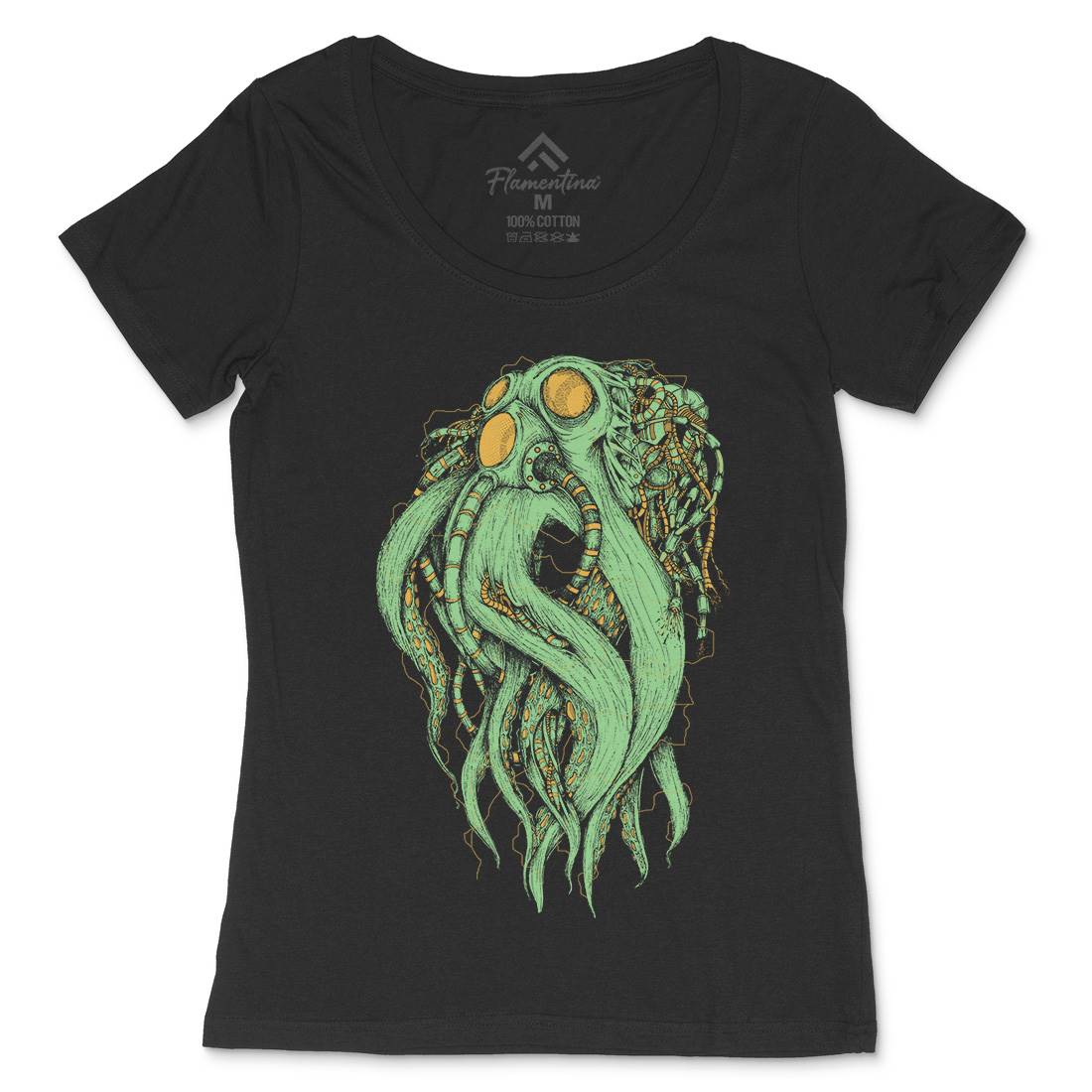 Octopus Robot Womens Scoop Neck T-Shirt Navy D062